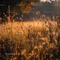 Golden Wildflowers Illuminated by Morning Sunlight