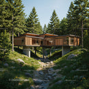 Modern Wooden Cabin Surrounded by Pine Trees