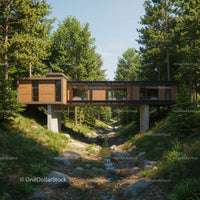 Modern Wooden House Elevated Among Forest Trees