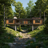 Modern Forest Retreat Amidst Lush Greenery and Rustic Design