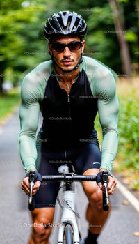Male Cyclist Riding on a Sunny Road in Nature
