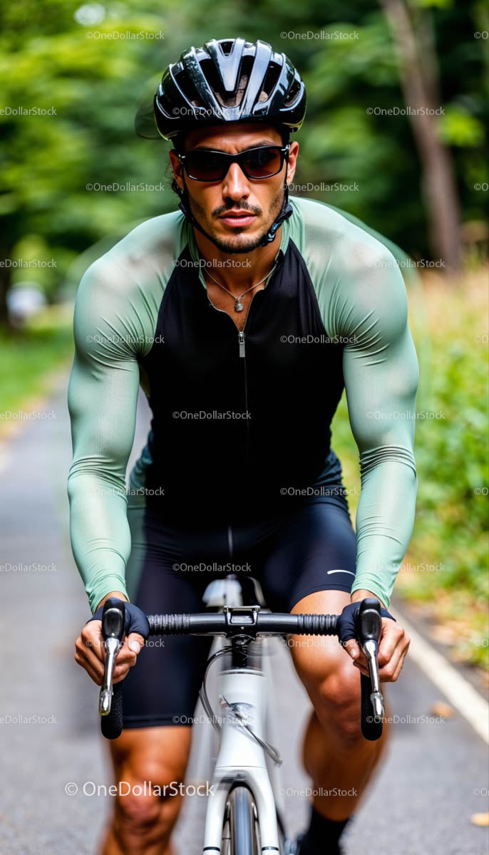 Male Cyclist Riding on a Sunny Road in Nature