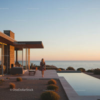 Luxury Beachfront House at Sunset with Ocean View