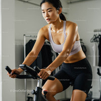 Focused Woman on Exercise Bike During Intense Workout