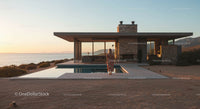 Modern Beachfront House with Pool at Sunset