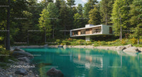 Modern Forest Retreat by a Tranquil Pond