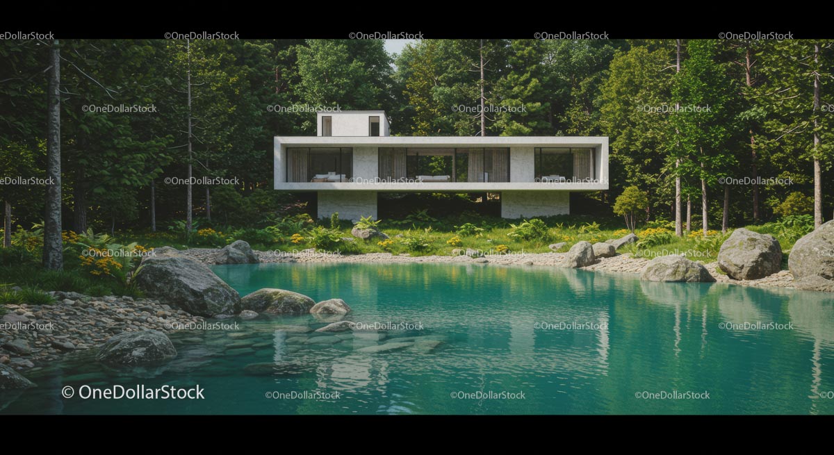 Modern Forest Retreat by a Tranquil Pond