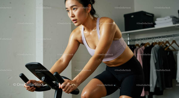 Focused Woman on an Indoor Cycling Workout