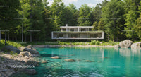 Modern Forest Retreat by a Tranquil Pond