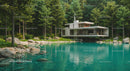 Modern Forest Retreat by a Tranquil Pond