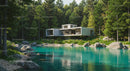 Modern Glass House Overlooking Tranquil Forest Lake
