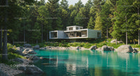 Modern Glass House Overlooking Tranquil Forest Lake