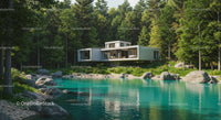 Modern Forest Retreat by a Tranquil Pond