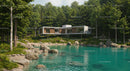 Modern Forest Retreat by a Tranquil Pond