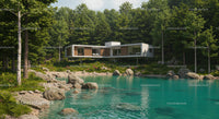 Modern Forest Retreat by a Tranquil Pond