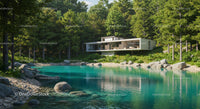 Modern Forest Retreat by a Tranquil Pond