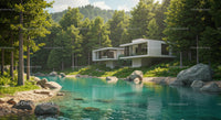 Modern Glass House Nestled in Lush Forest by Serene River