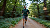 Athletic Man Running Through Lush Green Forest Path