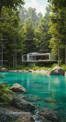 Modern Forest Retreat by a Tranquil Pond
