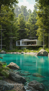 Modern Forest Retreat by a Tranquil Pond