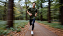 Young Athletic Man Running Through a Vibrant Forest Path