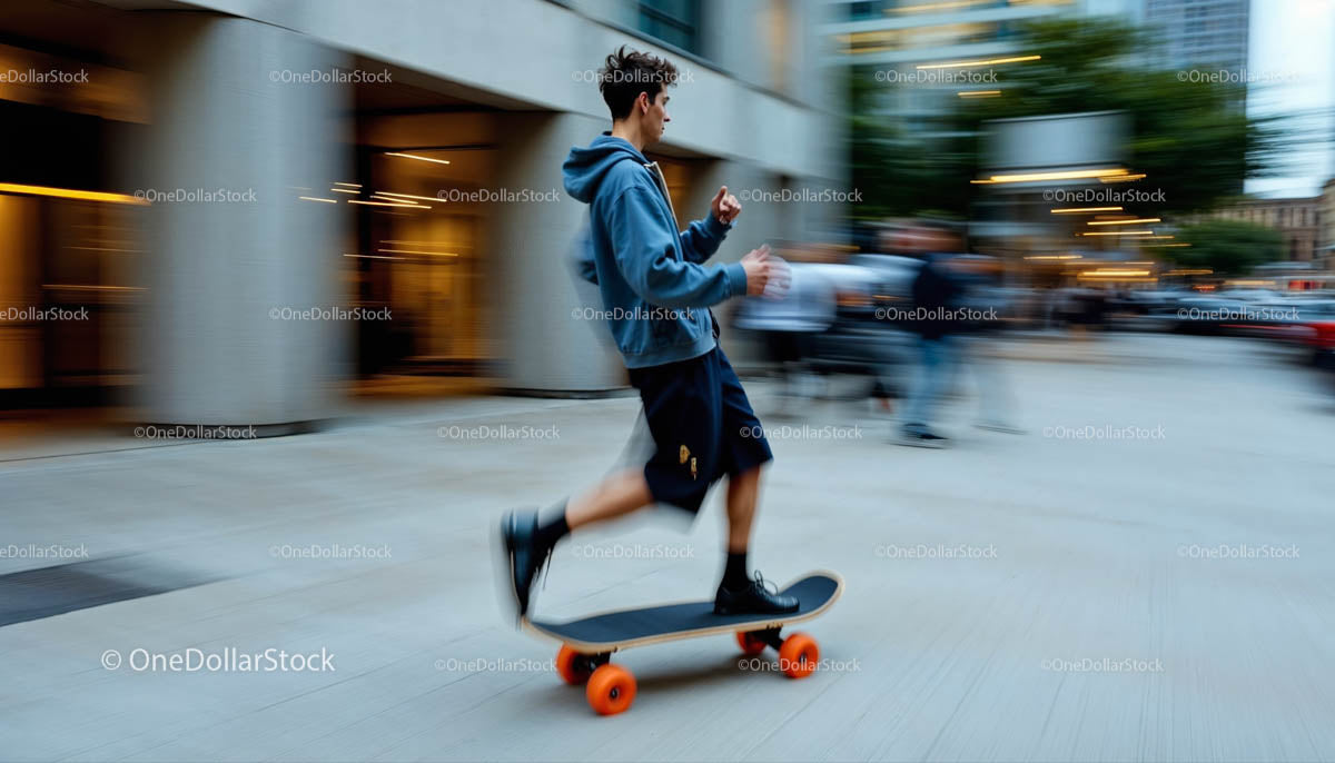Young Man Skateboarding in Dynamic Urban Setting