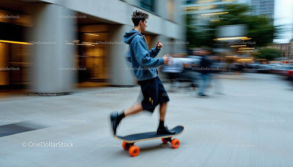 Young Man Skateboarding in Dynamic Urban Setting