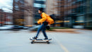 Young Woman Skateboarding through City Streets