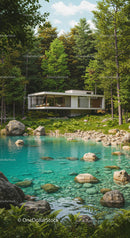 Modern Forest Retreat by a Tranquil Pond