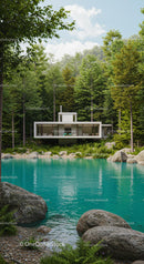 Modern Forest Retreat by a Tranquil Pond