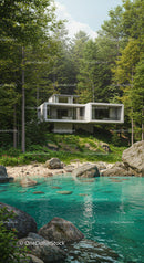 Modern Forest Retreat by a Tranquil Pond