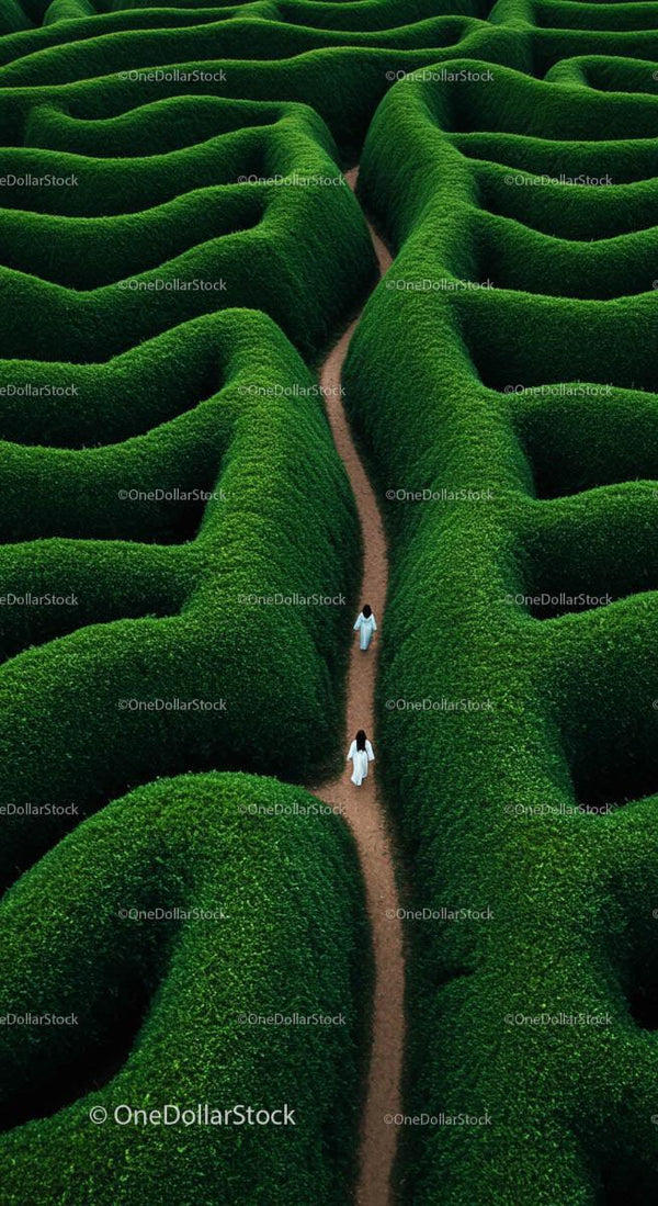 Aerial View of Lush Green Hedge Maze with Pathway