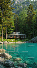 Modern Forest Retreat by a Tranquil Pond