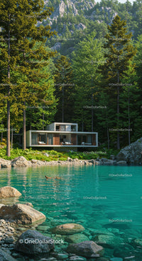 Modern Forest Retreat by a Tranquil Pond