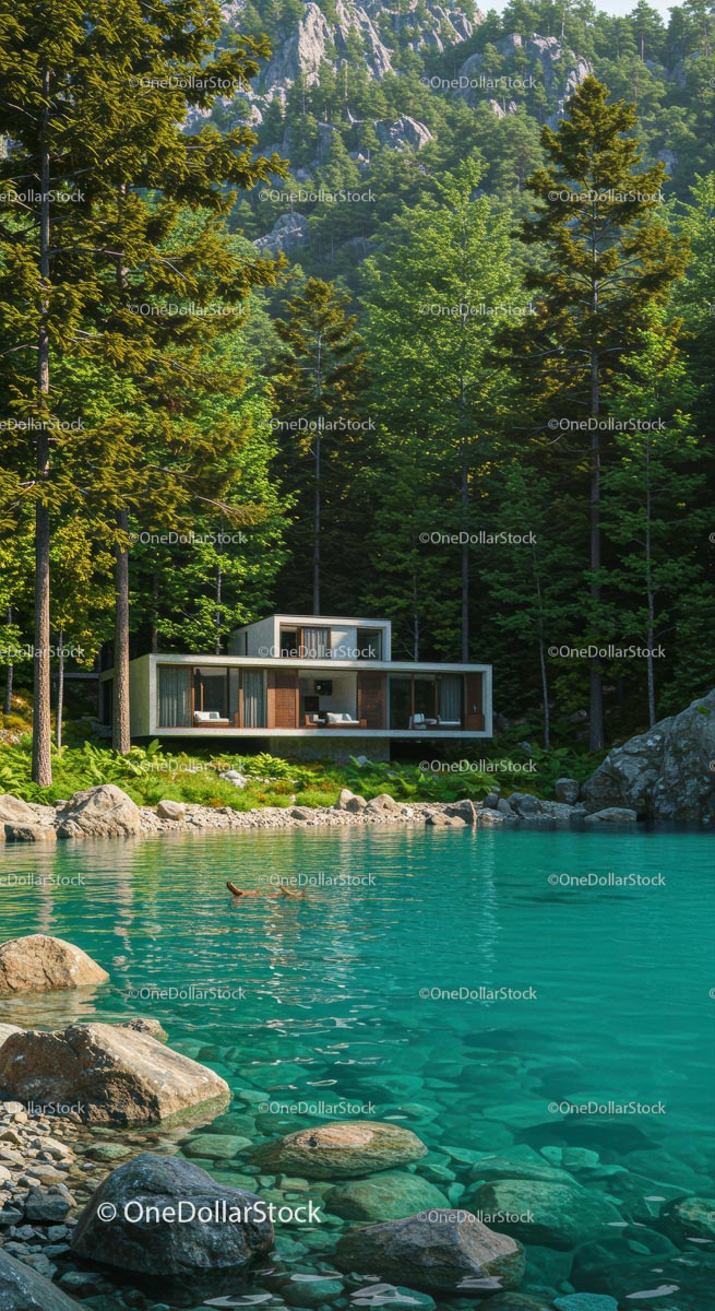 Modern Forest Retreat by a Tranquil Pond