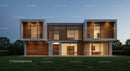 Modern Luxury House with Wooden Facade at Dusk