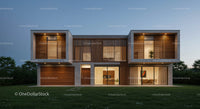 Modern Luxury House with Wooden Facade at Dusk
