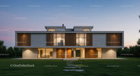 Modern Luxury Home with Expansive Glass Windows at Dusk