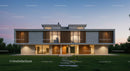 Modern Luxury Home with Wooden Accents at Dusk