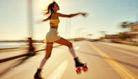 Young Woman Roller Skating on Sunny City Street