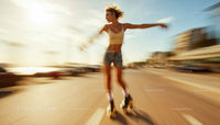 Young Woman Roller Skating in Urban Sunshine