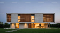 Modern Luxury Home with Wooden Accents at Dusk