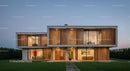 Modern Luxury Home with Wooden Accents at Dusk