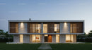Modern Luxury Home with Wooden Accents at Dusk