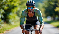 Focused Cyclist Riding Through Lush Green Scenery