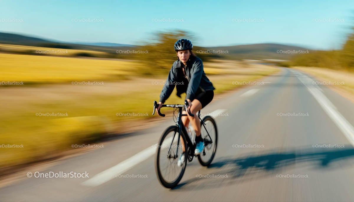 Rowerzysta na słonecznej wiejskiej drodze