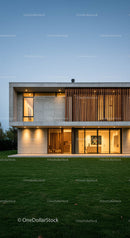 Luxury Modern House with Wooden Accents at Dusk