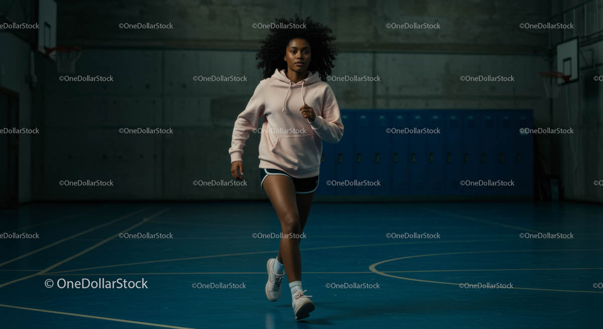 Skupiony sportowiec biegający w krytym obiekcie sportowym