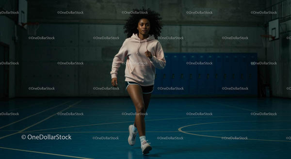 Focused Athlete Running in Indoor Sports Facility