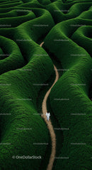 Aerial View of Person Walking Through a Green Maze